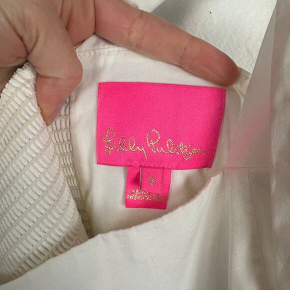 Lilly Pulitzer Anlee Color Block Tiered Bow Tie Smocked Back Midi Dress 8 - Picture 6 of 6